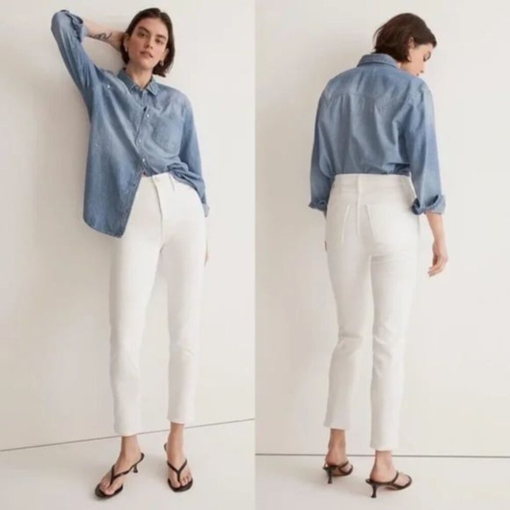 Madewell Stovepipe Jeans Pure White High Rise Straight Leg Size 28